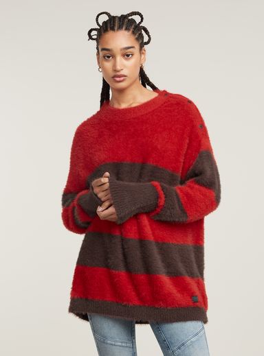 Fuzzy Stripe Loose Knitted Sweater